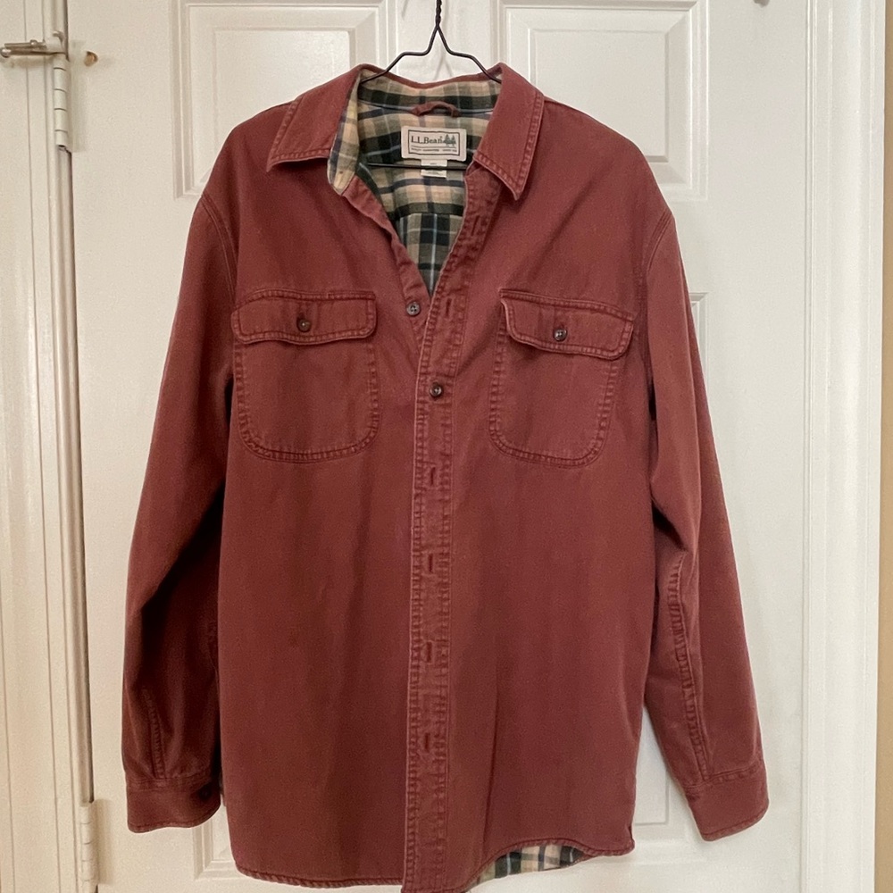 XSOLDX LL Bean Men’s Button Down Shirt Cotton Flannel Plaid Lined Medium M Red